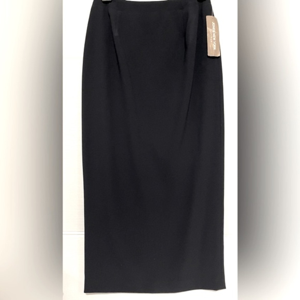 Jones New York Platinum Classic Navy Long  Pencil Skirt w/Slit Sz 4 NWT